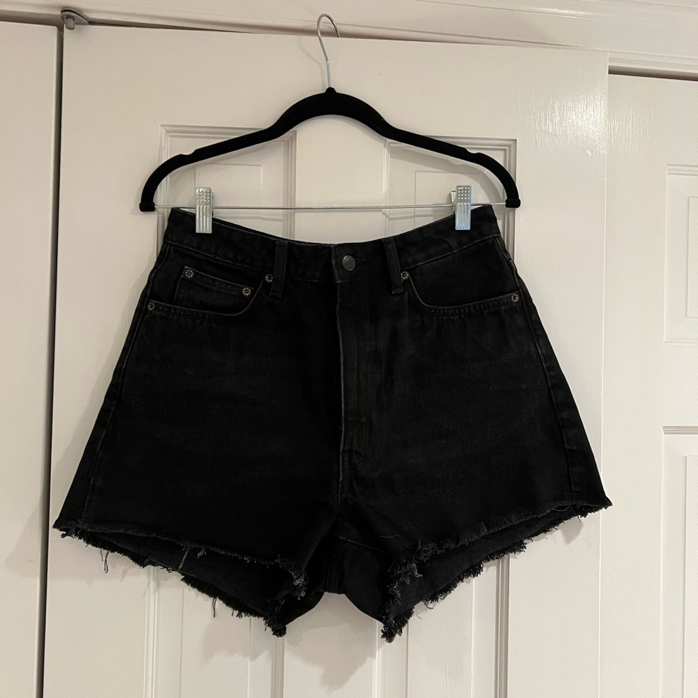 Weekday Black Denim Frayed Shorts